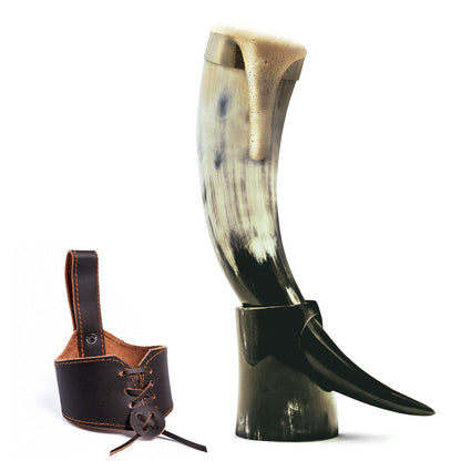 Curved Drinking Horn Bundle with Stand & Holster