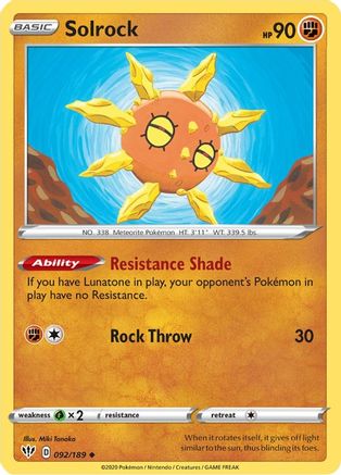 Solrock 092/189 - SWSH03 Darkness Ablaze Reverse Holofoil