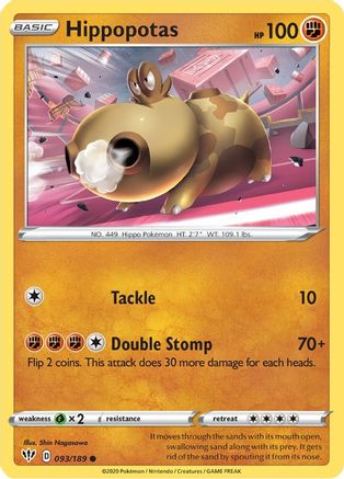 Hippopotas 093/189 - SWSH03 Darkness Ablaze Reverse Holofoil