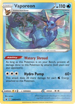 Vaporeon SWSH072/307 - SWSH Sword & Shield Promo Cards Holofoil