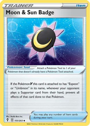 Moon & Sun Badge 151/203 - SWSH07 Evolving Skies Reverse Holofoil