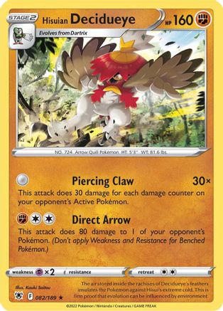 Hisuian Decidueye 082/189 - SWSH10 Astral Radiance Reverse Holofoil