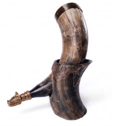 Curved Drinking Horn Bundle with Stand & Holster