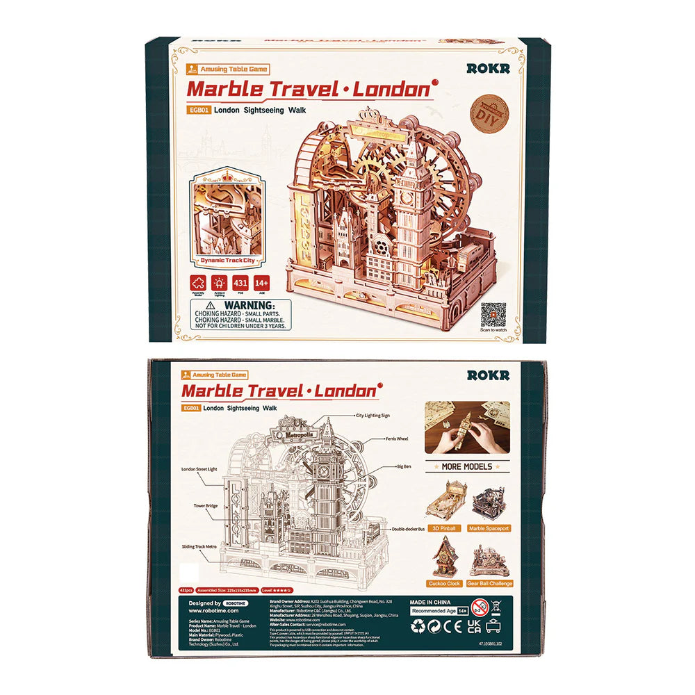 ROKR Marble Travel • London Marble Run Wooden 3D Puzzle