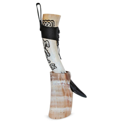 Curved Drinking Horn Bundle with Stand & Holster