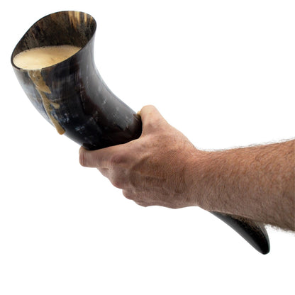 Curved Drinking Horn with Wooden Stand