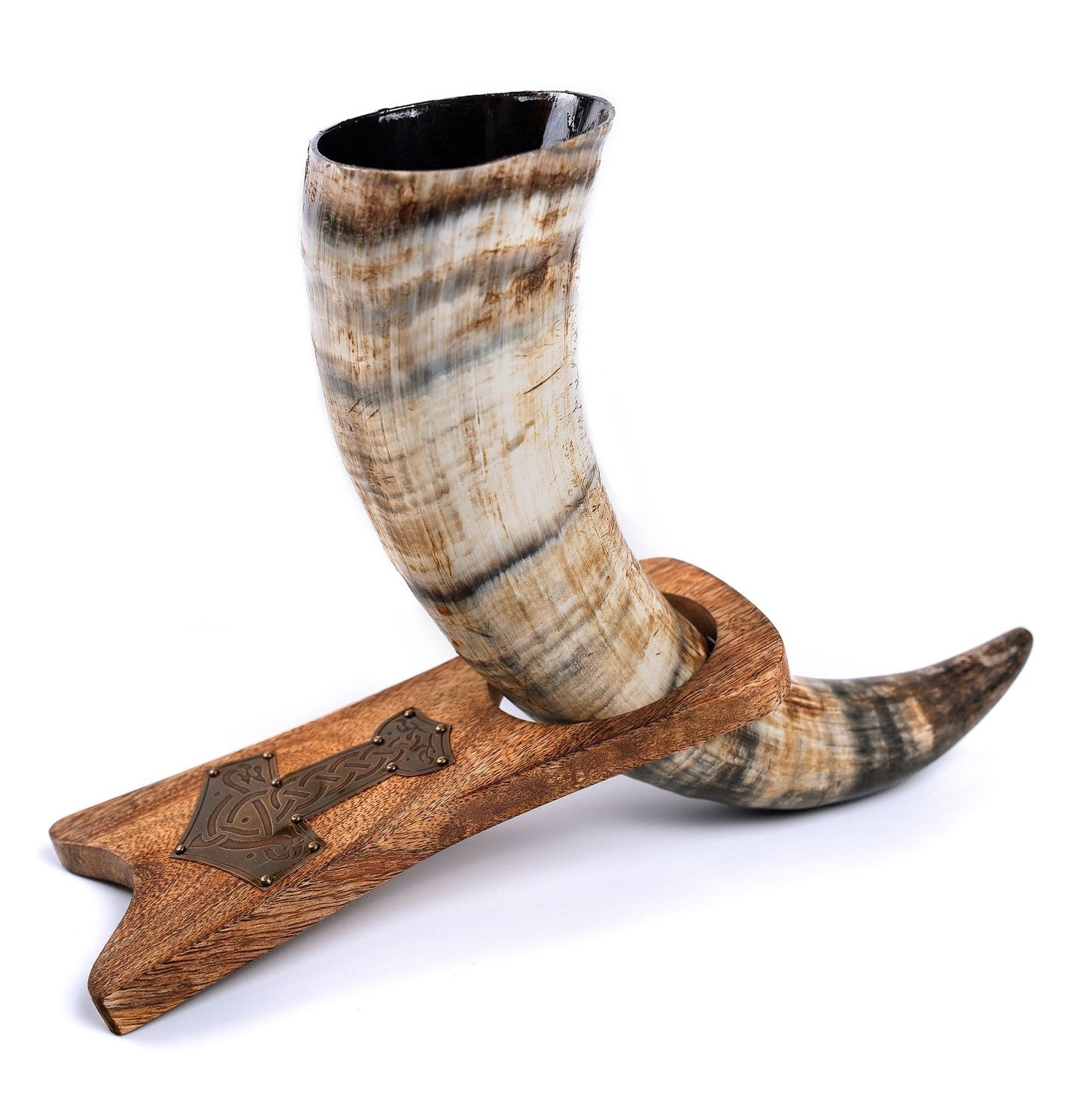 Curved Drinking Horn with Wooden Stand