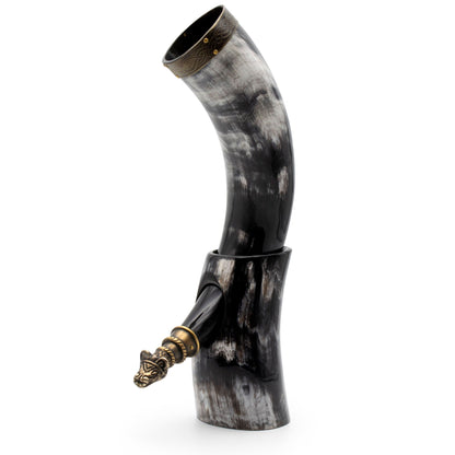 Curved Drinking Horn Bundle with Stand & Holster