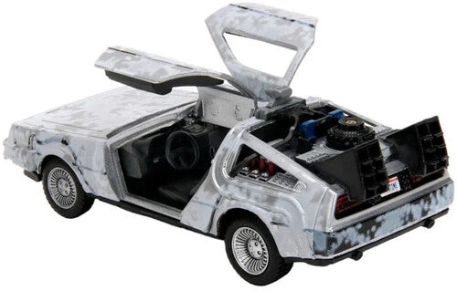 Back to the Future die-cast 1:32 scale "Hollywood Rides" DeLorean Time Machine (Frost Covered)