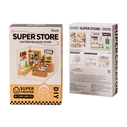 Rolife Super Creator Fascinating Book Store DIY Miniature House Kit