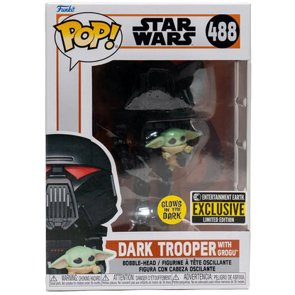 Funko Pop! Star Wars: The Mandalorian Dark Trooper with Grogu Glow-in-the-Dark - Entertainment Earth Exclusive