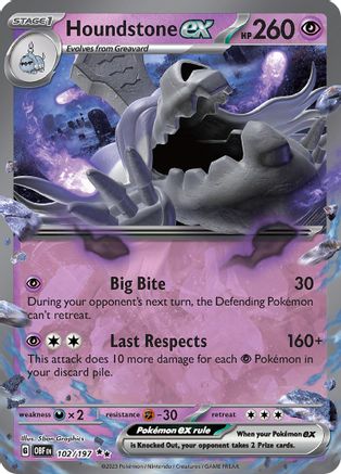 Houndstone ex 102/197 - SV03 Obsidian Flames Holofoil