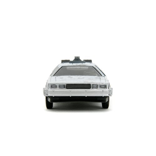 Back to the Future die-cast 1:32 scale "Hollywood Rides" DeLorean Time Machine (Frost Covered)