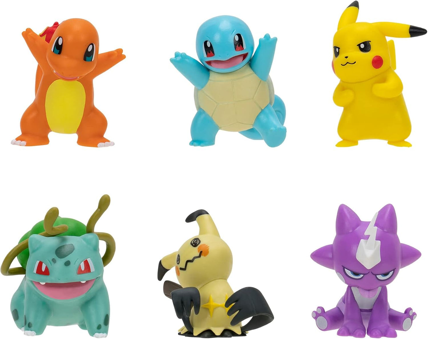Pokémon Battle Figure 6 Pack-Features 2-Inch Pikachu, Squirtle, Charmander, Bulbasaur, Mimikyu & Toxel
