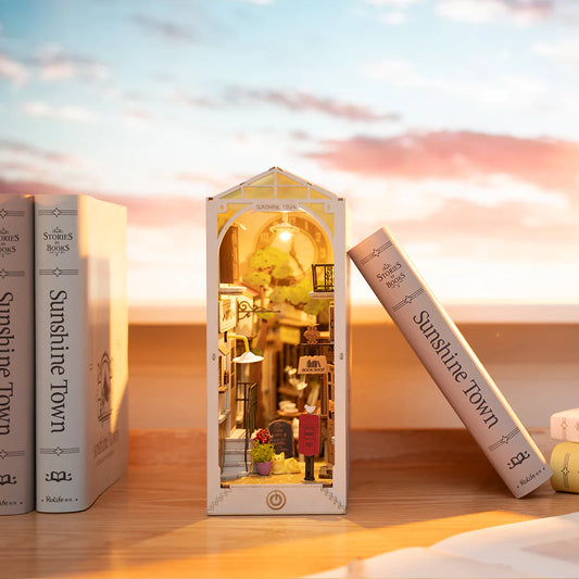 Rolife Sunshine Town Book Nook Kit | DIY Miniature Shelf Insert