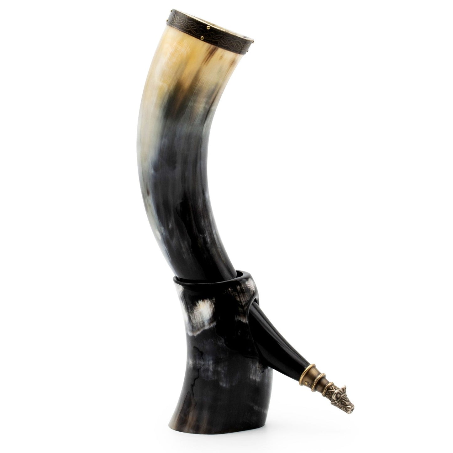 Curved Drinking Horn Bundle with Stand & Holster