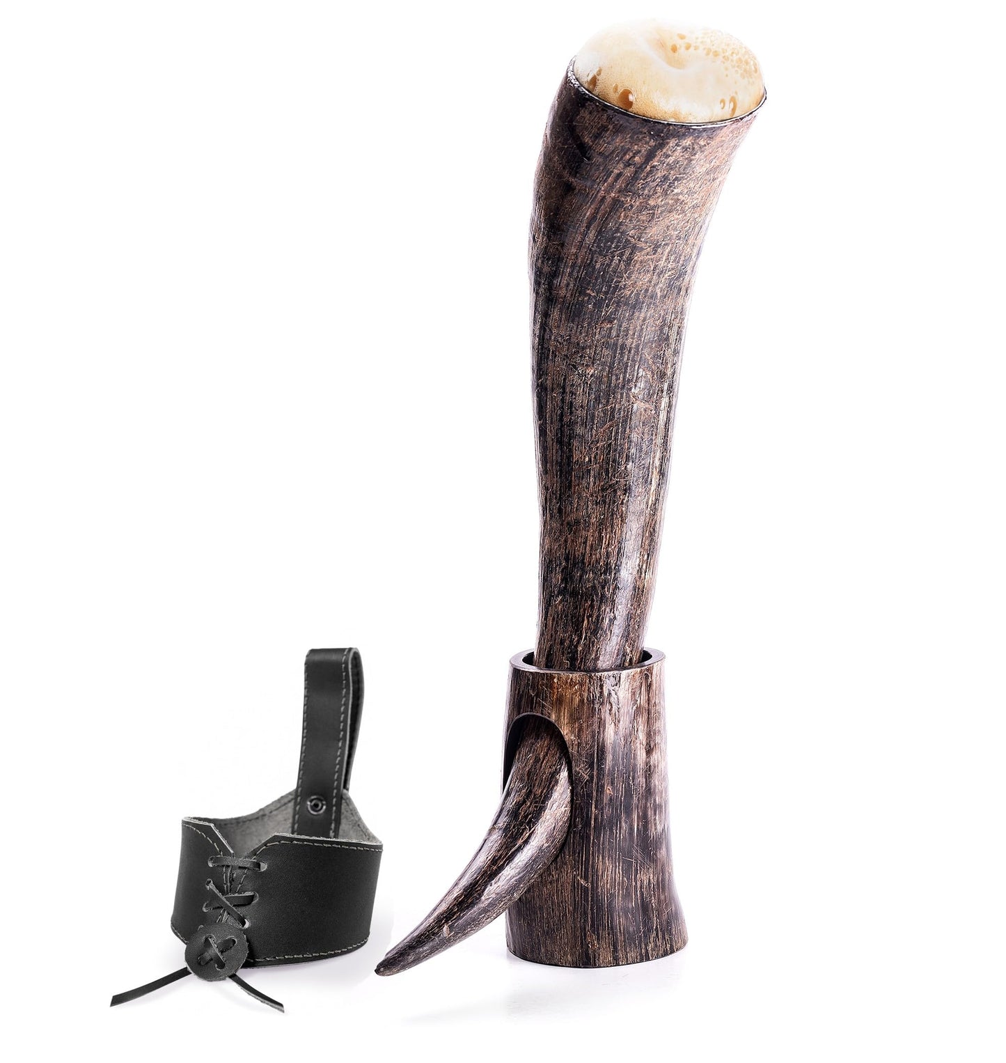 Curved Drinking Horn Bundle with Stand & Holster