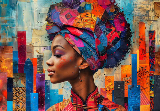 African Queen Art: Urban Serenity Abstract Portrait