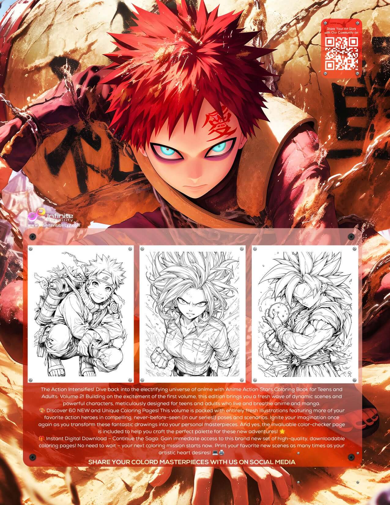 Anime Action Stars Coloring Book Vol 2 | 60 NEW Pages | Teens & Adults