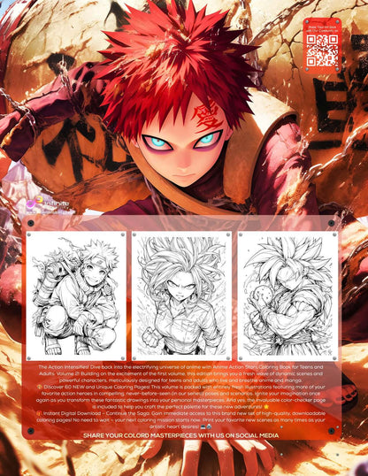 Anime Action Stars Coloring Book Vol 2 | 60 NEW Pages | Teens & Adults