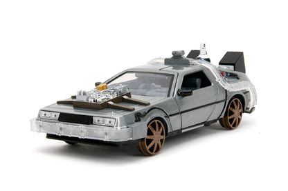 Back to the Future Part III (rail version) die-cast 1:24 scale "Hollywood Rides" light-up DeLorean Time Machine