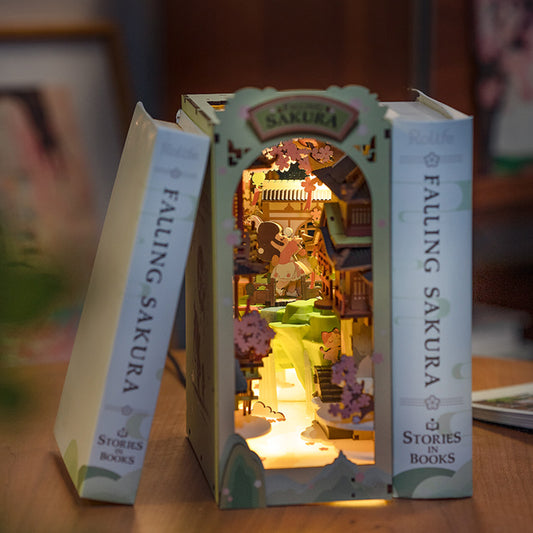 DIY Book Nook Shelf Insert Kit – Falling Sakura | Robotime Japanese Cherry Blossom Miniature Diorama