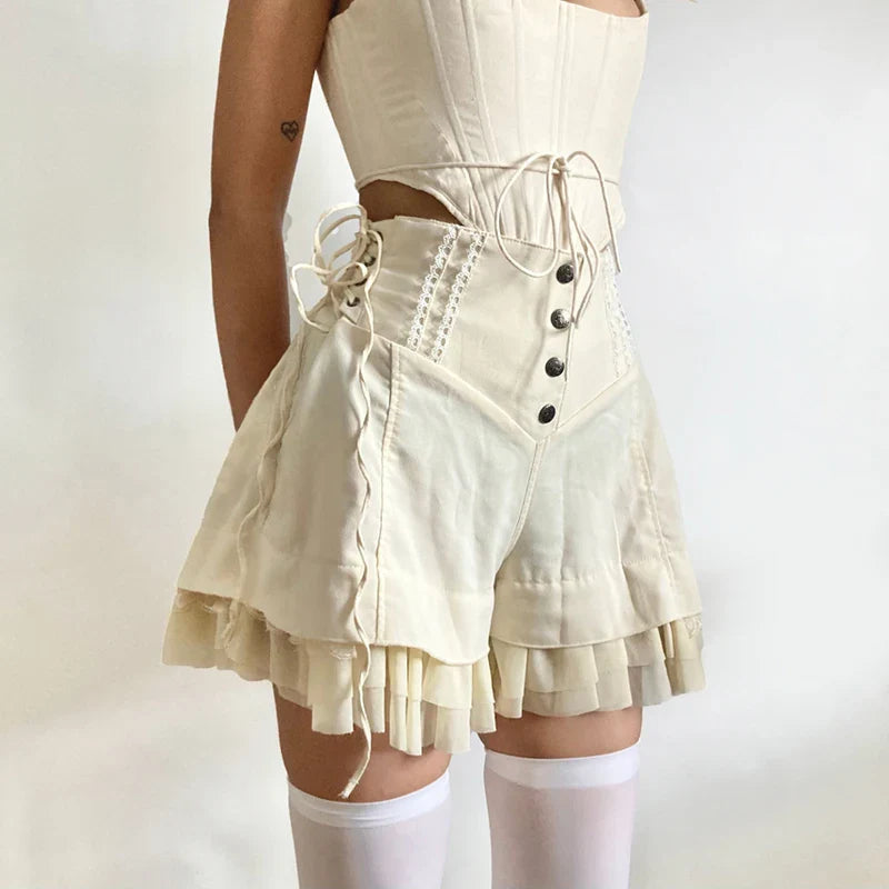 Cream Ruffle Shorts