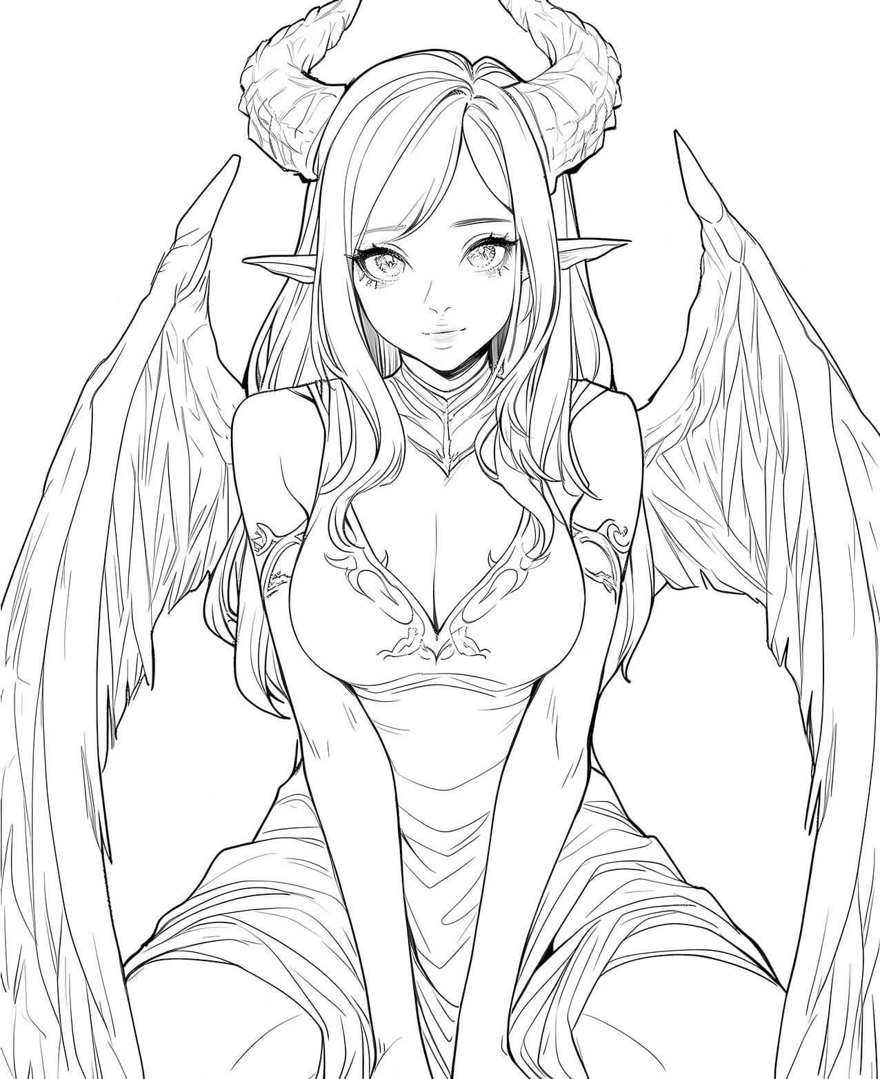 Demonic Grace Anime Coloring Page - Infinite Visibility