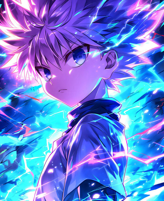 Electrifying Lightning Warrior Digital Art Download – Dynamic Anime-Inspired Killua Zoldyck Action Design
