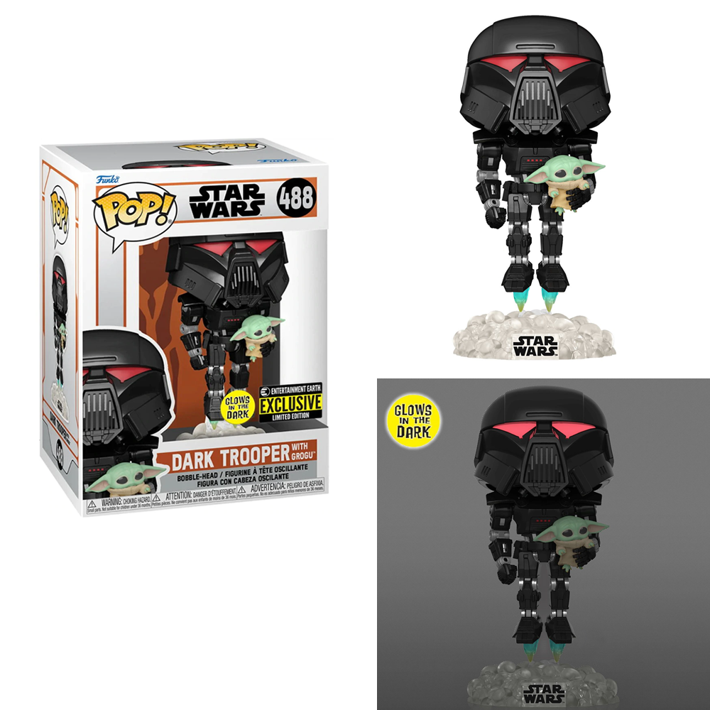 Funko POP! The Mandalorian - Dark Trooper with Grogu (Glow in the Dark) Vinyl Figure Entertainment Earth Exclusive