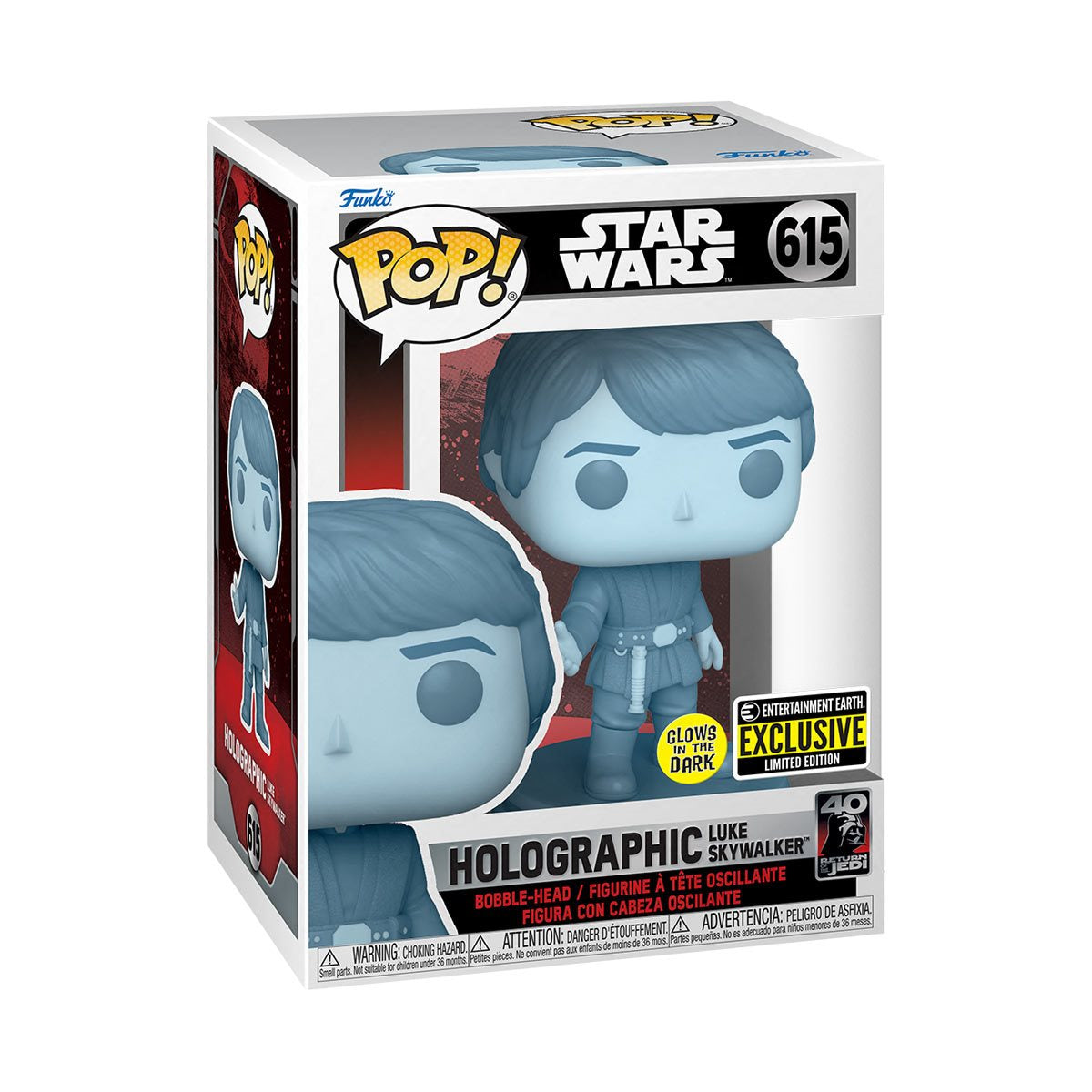 Funko Pop! Star Wars Return of the Jedi 40th - Holographic Luke Skywalker Glow-in-the-Dark Entertainment Earth Exclusive