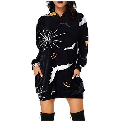 Spooky Print Hoodie Dress