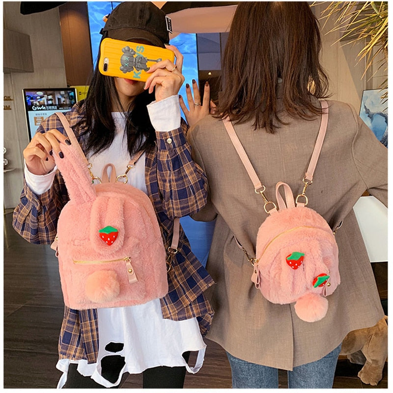 Plush Strawberry Bunny Backpack