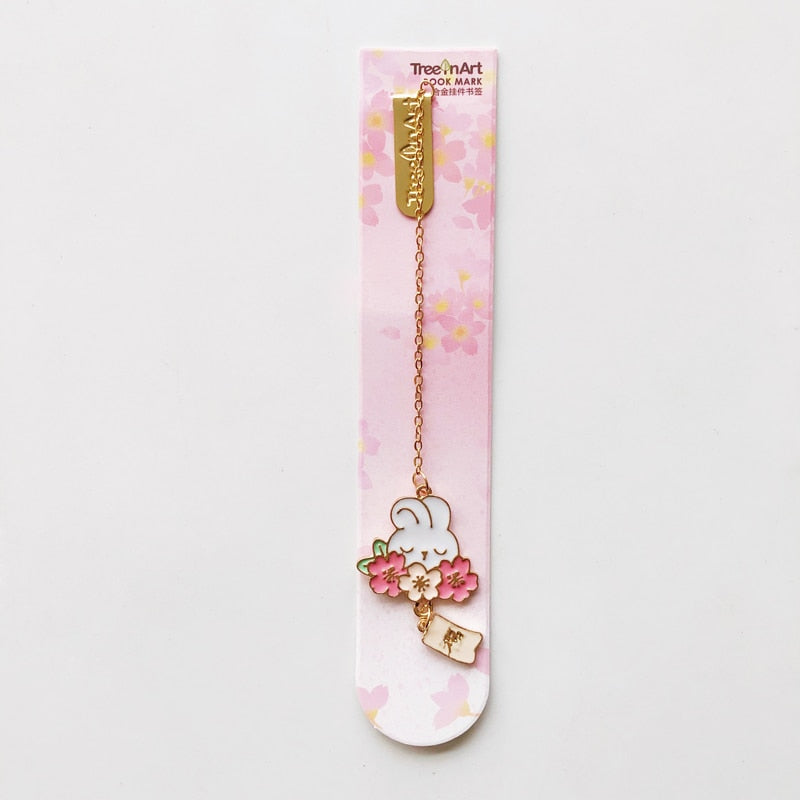 Cherry Blossom Bunny and Cat Bookmarks