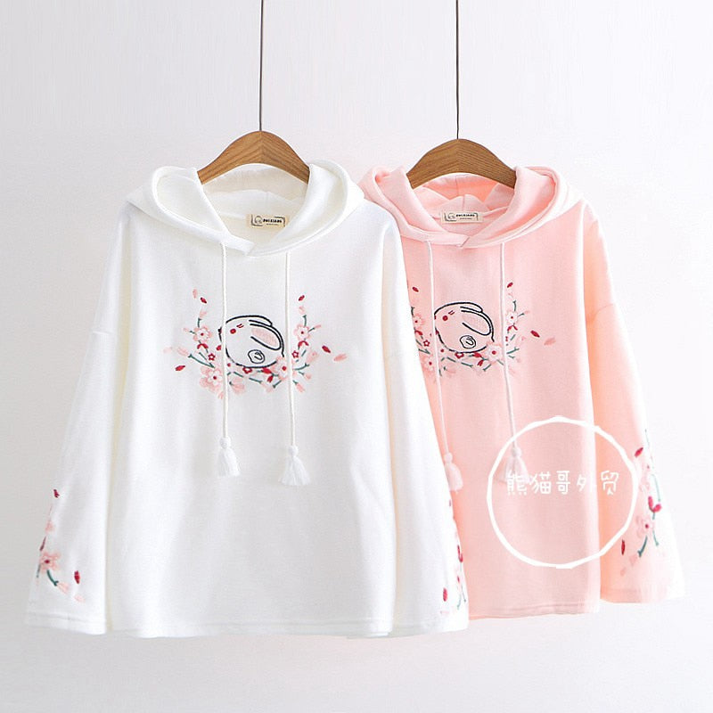 Sakura Bunny Embroidered Hoodie