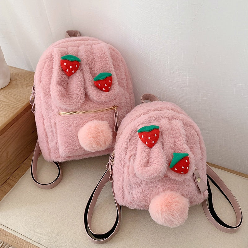 Plush Strawberry Bunny Backpack