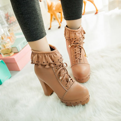 Round Toe Lace Up Ankle Boots