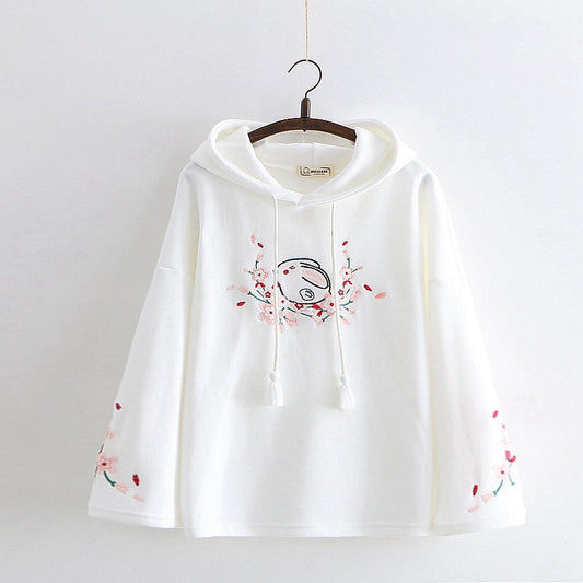 Sakura Bunny Embroidered Hoodie