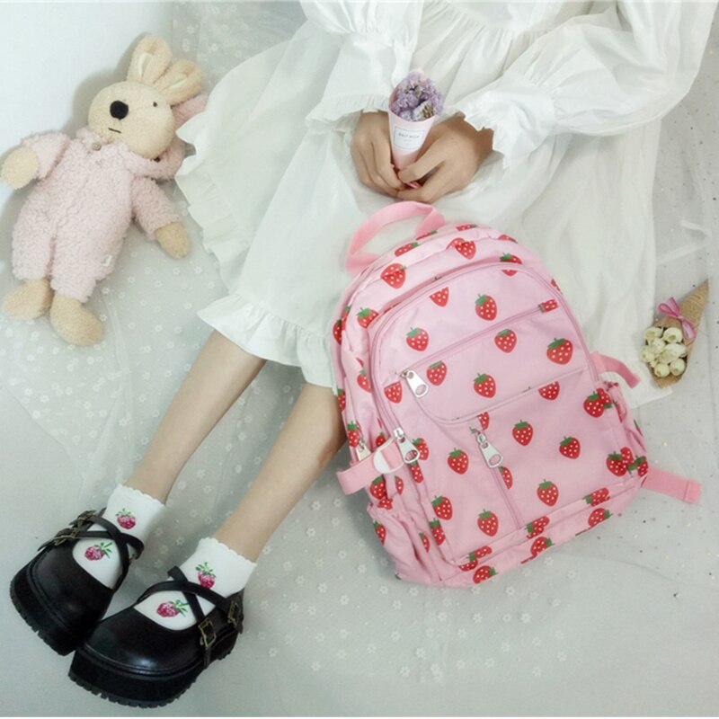 Harajuku Strawberry Canvas Backpack