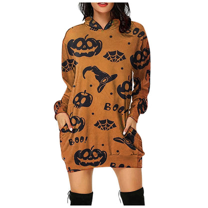 Spooky Print Hoodie Dress