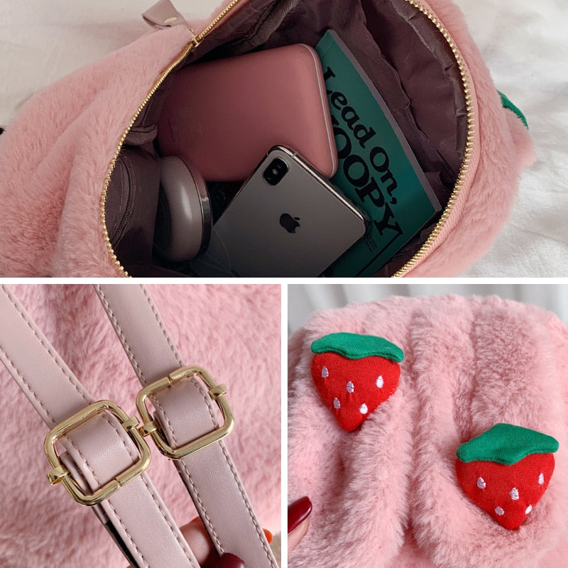 Plush Strawberry Bunny Backpack