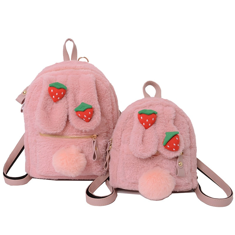 Plush Strawberry Bunny Backpack