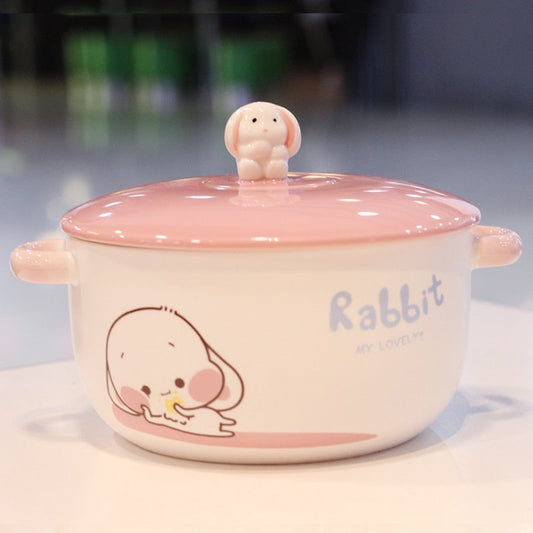 Bunny Ceramic Ramen Bowl With Lid