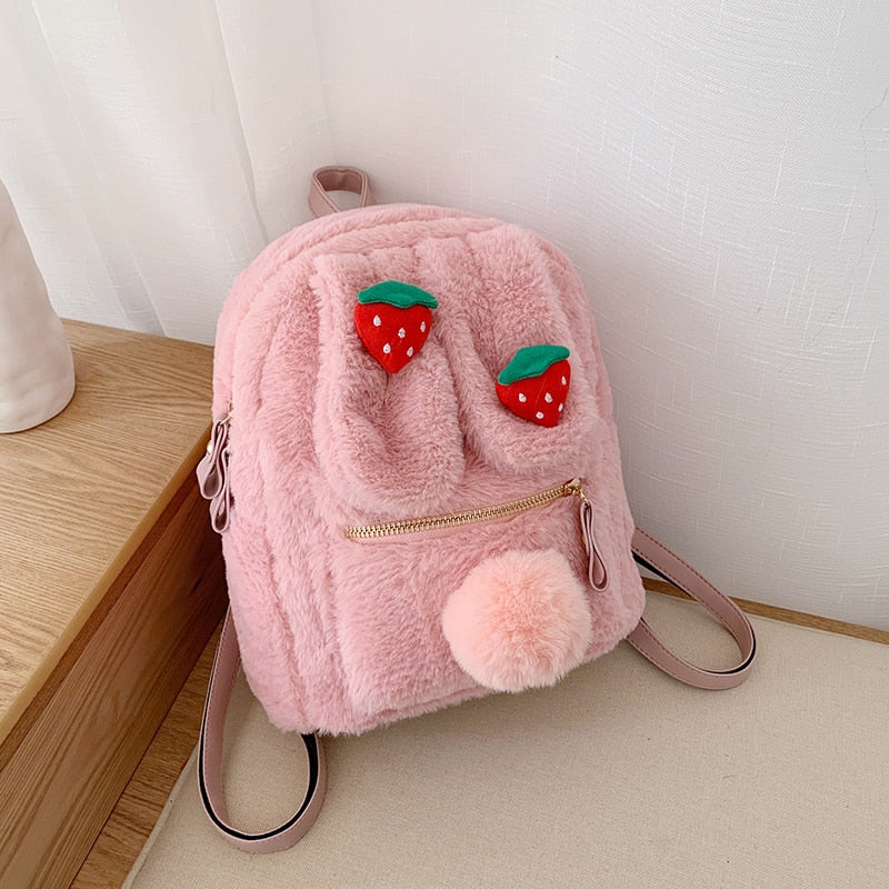 Plush Strawberry Bunny Backpack