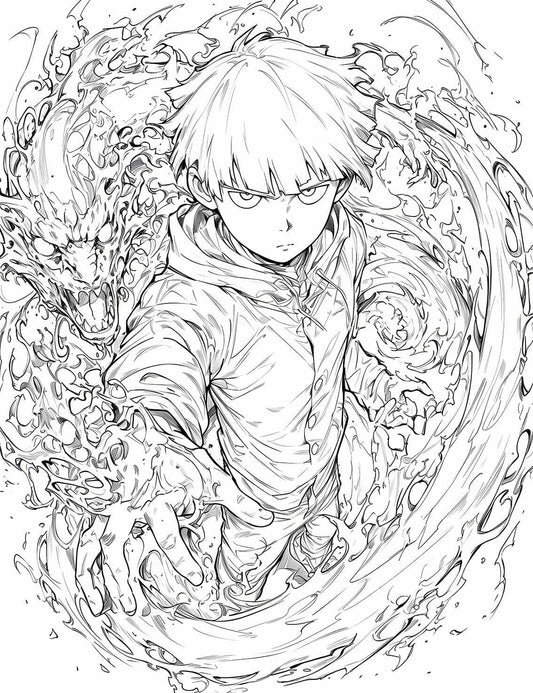 Mob Psycho 100 Coloring Page - Psychic Vortex Shigeo Kageyama Action