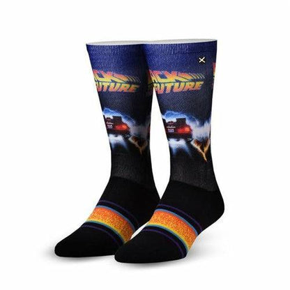 Back to the Future "Back in Time" Men's Crew Straight Down Sublimation Socks (Size 8-12)