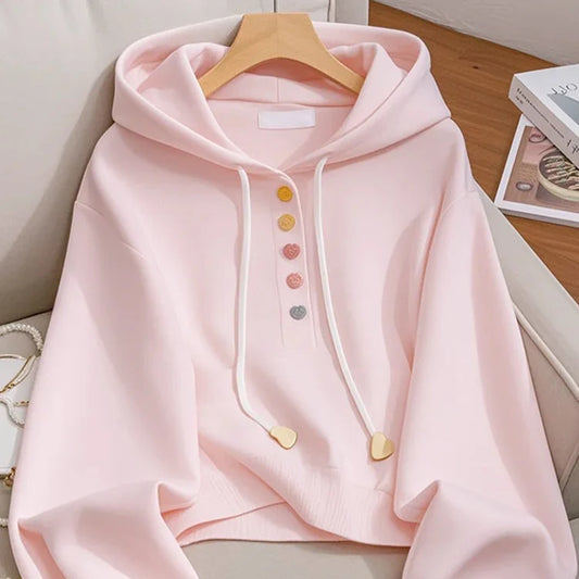 Pastel Pink Heart Buttons Hoodie