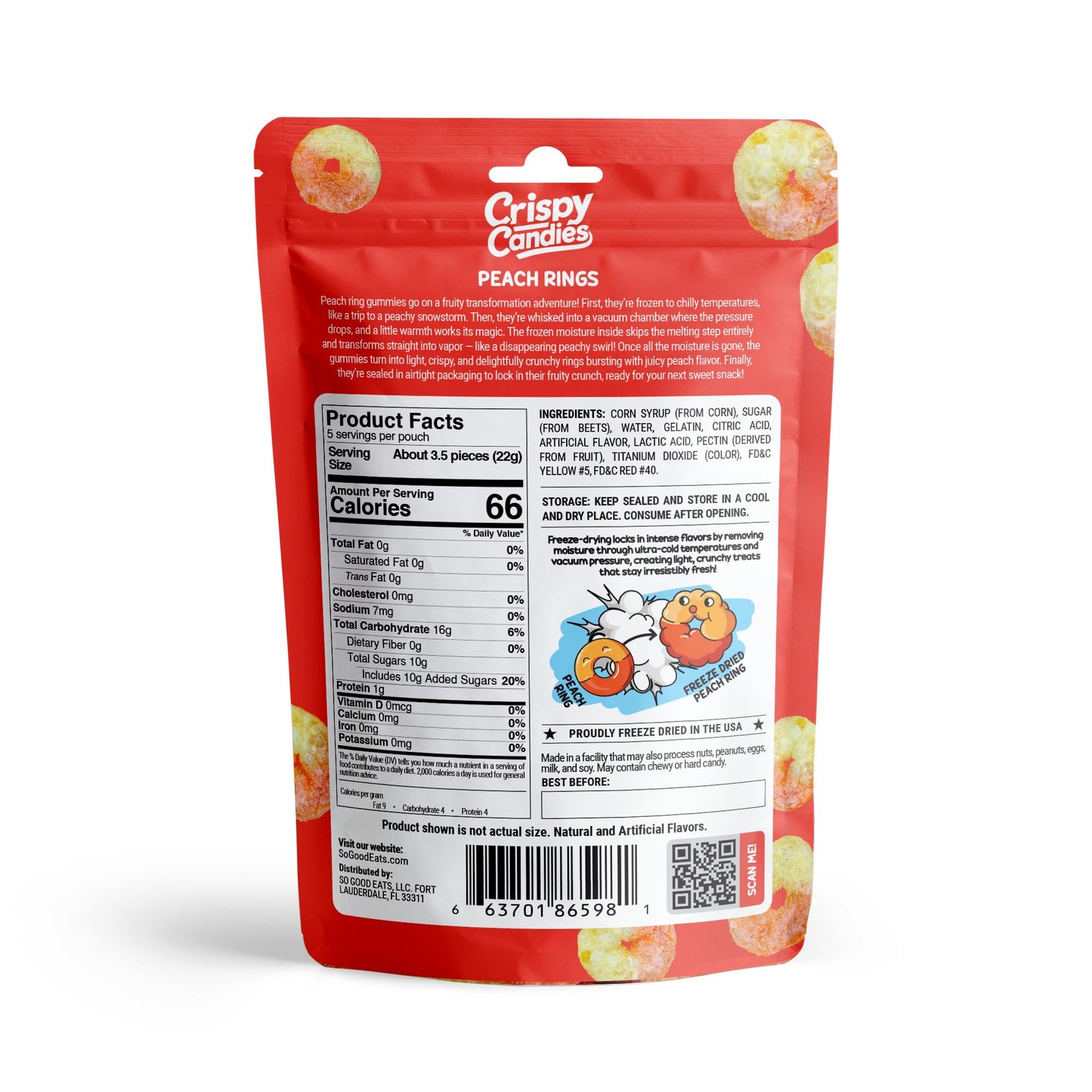 Crispy Candies - Peach Rings Freeze Dried Candy 114g