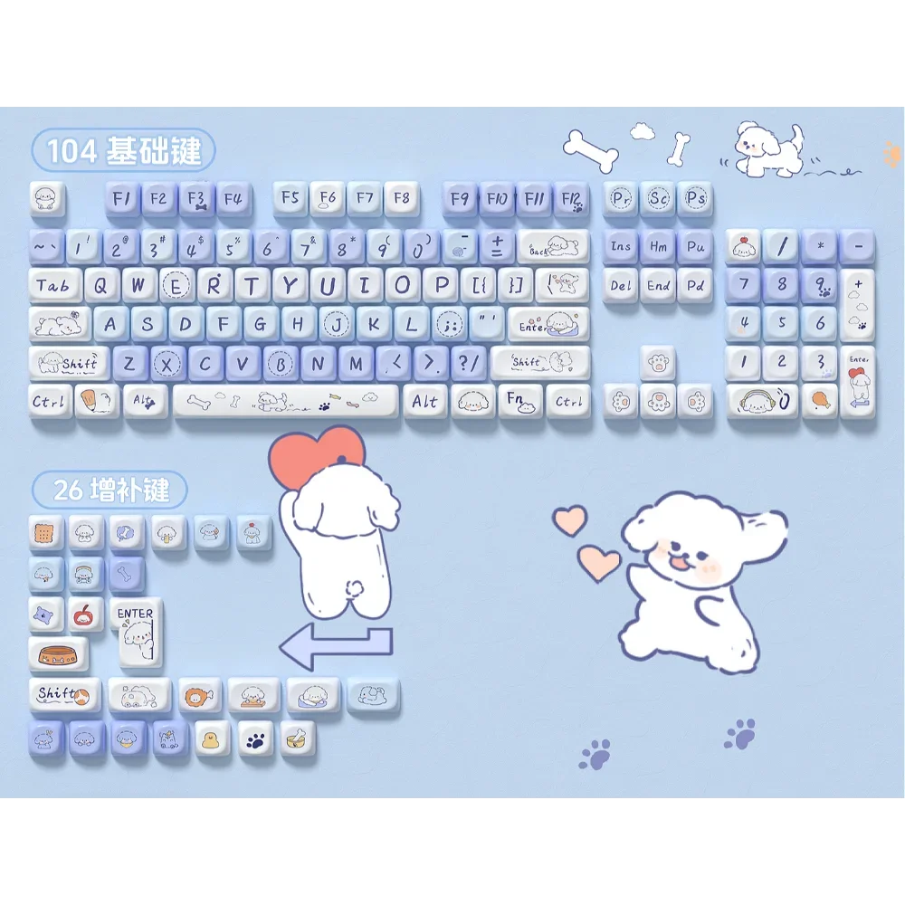 Kawaii Playful Puppy Keycap Set