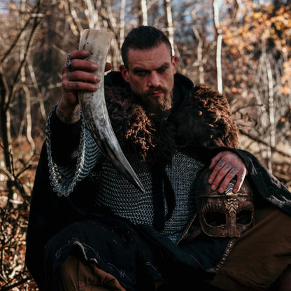 Curved Drinking Horn with Wooden Stand